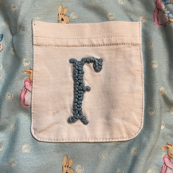 Peter Rabbit Blue Pajamas Embroidered F on Pocket - Picture 3 of 3